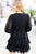 Holiday Vixen Black Chiffon Swiss Dot V Neck Tiered Ruffle Dress