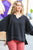 Weekend Ready Charcoal Two Tone Knit Notched Neck Raglan Top