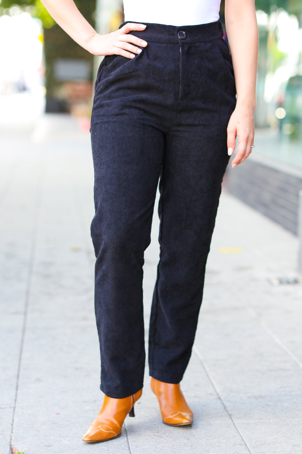 Going Your Way Black Corduroy High Rise Tapered Leg Pants – Aimaleigh's  Boutique
