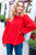 Be Merry Red Frill Mock Neck Crinkle Woven Top