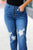 Blue Denim Boyfriend Fit Button Fly Distressed Jeans