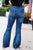 City Streets Medium Blue High Waist Flare Fray Hem Jeans