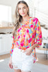 Lizzy Top in Teal and Hot Pink Abstract Fans