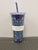 Double Wall Tumbler with Straw - Blue Island Medallion