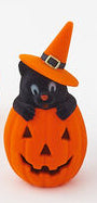 Flocked Cat in Pumpkin w/Hat