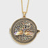 GOLD TREE OF LIFE MAGNIFYING GLASS PENDANT LONG NECKLACE