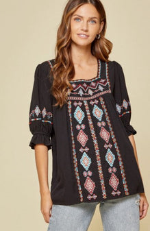 Square Neck Embroidered Top