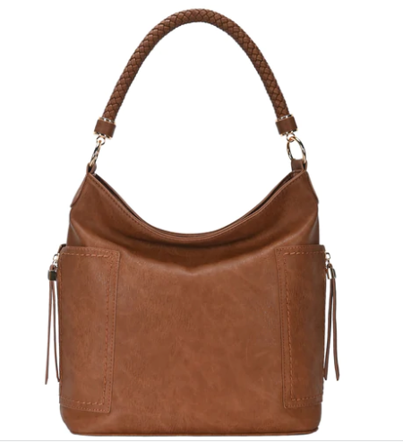 Miztique The Grace Hobo Purse with Braided Handle in Brown Vegan Leather Bag